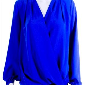 Amanda U. Long Sleeve V-Neck Wrap Blouse Blue